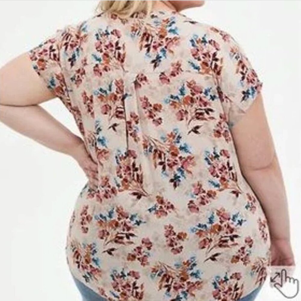 Torrid 00 Taupe Floral Challis Button Front Dolman Sleeve Shirt Top Plus Size - Picture 2 of 6